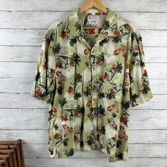 Columbia Hawaiian Mens Large Short Sleeve Button Up‎ Fishing Shirt Floral - Picture 1 of 10